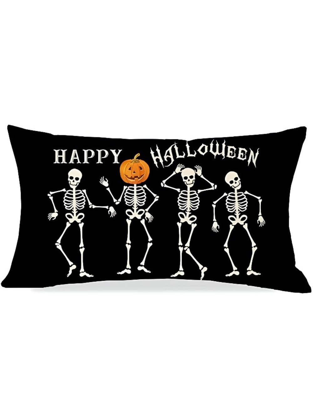 Dancing Skeleton Black Halloween Pillow Cover 12x20 Happy Halloween